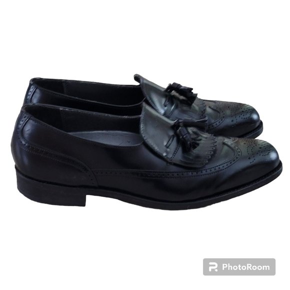 Dexter Vintage Black Leather Wing Tip Tassel Kiltie Dress Brent Loafers USA 11 - Picture 2 of 16